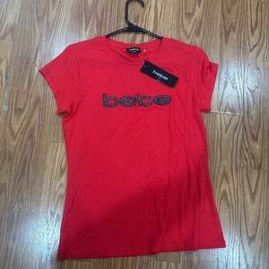 bebe Red Short Sleeve Baby Tee with Rhinestone Logo